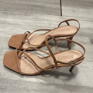 SCHUTZ Nude Strappy Square Toe Heels Women’s Size 9